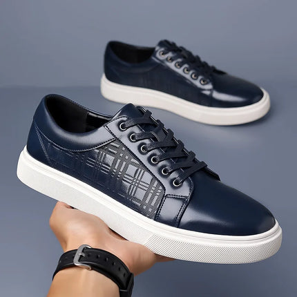 Daily Men's Luxury Brand Shoes Casual Blue Black Sneakers Shoes Man Lace-up Comfortable Leather Flat Shoes