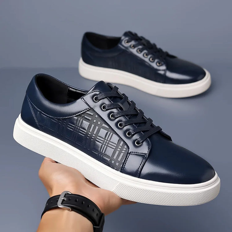 Daily Men's Luxury Brand Shoes Casual Blue Black Sneakers Shoes Man Lace-up Comfortable Leather Flat Shoes