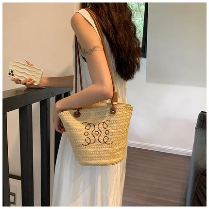 Borsa a tracolla retrò alla moda Borsa da donna Designer di marca di lusso Tote Borsa a tracolla in paglia da donna Borse da spiaggia eleganti da donna