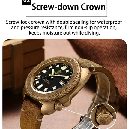 ADDIESDIVE Mens Automatic Mechanical Dive Watch Japan 8215 Movement Bronze Case Sapphire Crystal 200M Waterproof Ceramic Bezel