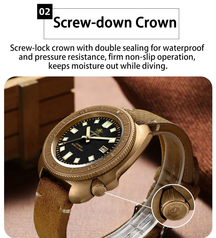 ADDIESDIVE Mens Automatic Mechanical Dive Watch Japan 8215 Movement Bronze Case Sapphire Crystal 200M Waterproof Ceramic Bezel