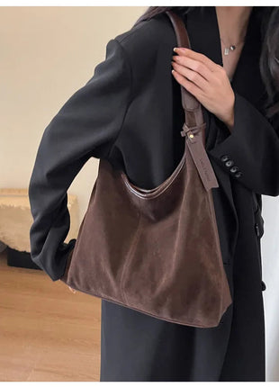 Women Suede Shoulder Bag with Zipper Hobo Bags Large Capacity Handbag Slouchy Bag Commuter Travel Bag Purses and Handbags PlatiNum
