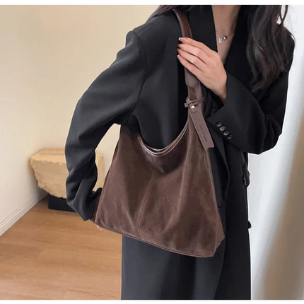 Women Suede Shoulder Bag with Zipper Hobo Bags Large Capacity Handbag Slouchy Bag Commuter Travel Bag Purses and Handbags PlatiNum