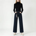 Women’s high-waisted, wide-leg jeans in dark blue raw denim; elegant, casual-style wide-leg trousers with a relaxed fit, perfect for the casual office and versatile everyday looks FX-1338-7