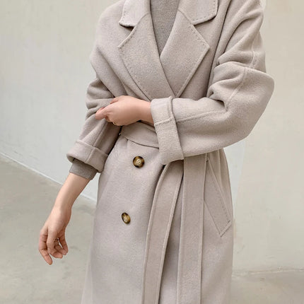 Ladies' 100% Cashmere Thick Double-Sided Extended Coat, Classic, Versatile and Fashionable for Business and Leisure