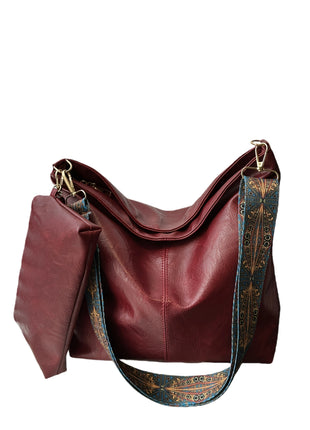 Borsa tote in morbida PU a 2 pezzi, grande capacità, stile bohémien, con tracolla larga, borsa a spalla e a mano, regalo di compleanno ideale