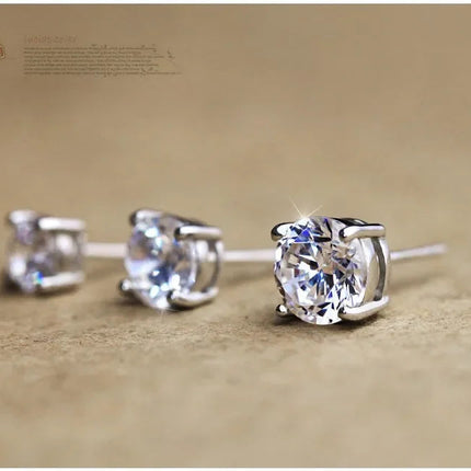 925 Sterling Silver Classic Fashion 4mm 5mm 6mm 7mm 8mm Five Claws Zircon Stud Earrings For Women Men Gift Oorbellen PlatiNum