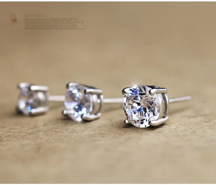 925 Sterling Silver Classic Fashion 4mm 5mm 6mm 7mm 8mm Five Claws Zircon Stud Earrings For Women Men Gift Oorbellen PlatiNum