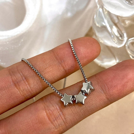 Cute Triple Color Star Beads Necklace for Women Girls Fashion Gold Plated Stainless Steel Charm Necklaces Waterproof Jewelry PlatiNum