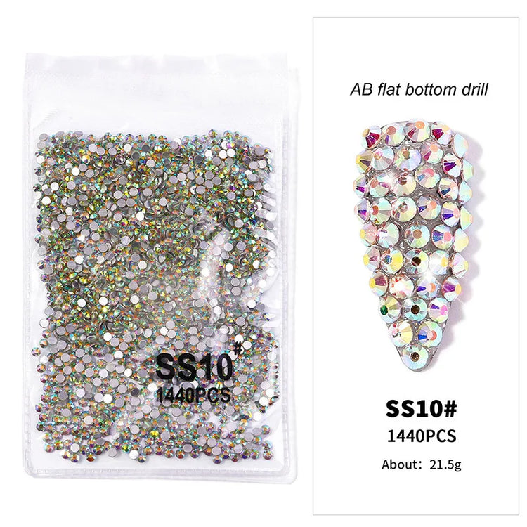 1440pcs Nail Clear/AB Glass Strass FlatBack Crystal Rhinestone (SS3-SS20)3D Nail Gem Stones Non-HotFix Nail Rhinestone 1.3-4.8mm