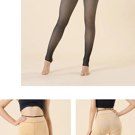 Women's Thermal Tights Fleece Lined Warm Winter High Waist Sexy Translucent Black Tights Thermal Legging Tights for Women