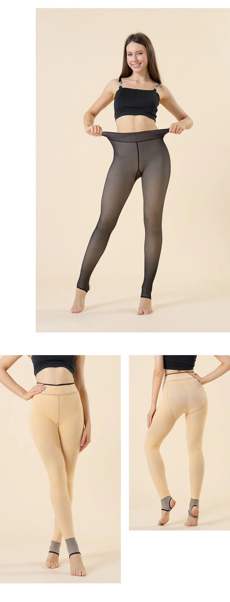 Calze termiche Donna Collant foderato in pile Caldo inverno Vita alta Collant nero traslucido sexy Collant legging termico Donna