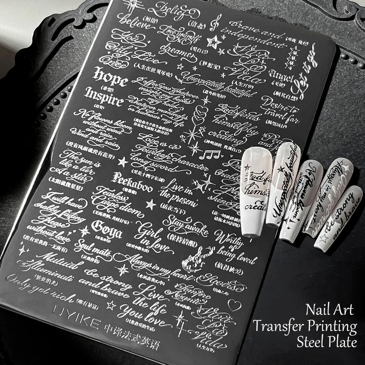Gothic Letter Nail Art Transfer Printing Steel Plate Nail Art Silicone Stamp Star Heart Dot Bowknot Lace Manicure Tool Templates