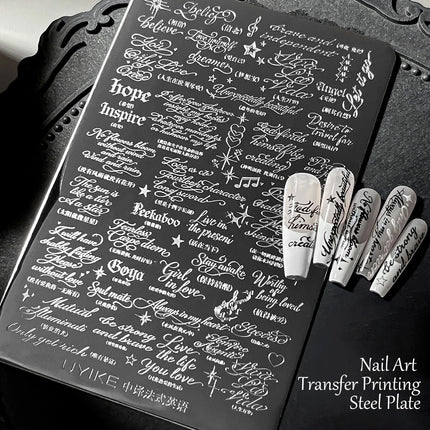 Gothic Letter Nail Art Transfer Printing Steel Plate Nail Art Silicone Stamp Star Heart Dot Bowknot Lace Manicure Tool Templates