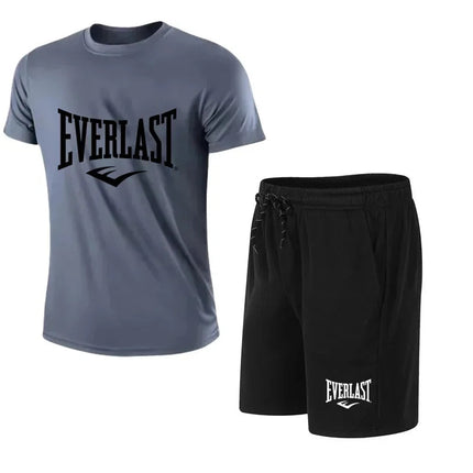 EVERLAST T-shirt e pantaloncini da uomo, set da 2 pezzi, abbigliamento sportivo per il tempo libero, a maniche corte, per jogging, palestra, con stampa del marchio platinumshop