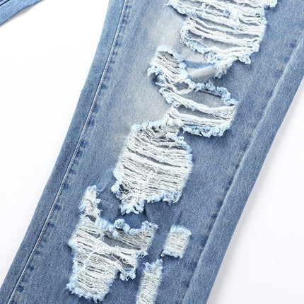 Men's Ripped Baggy Jeans Loose Fit Distressed Denim Pants Light Wash Y2K Streetwear Wide Leg Style PlatiNum
