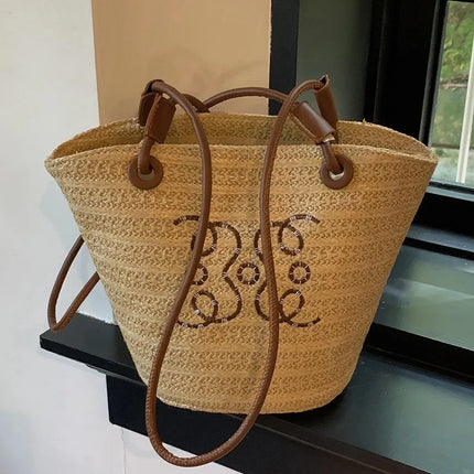 Borsa a tracolla retrò alla moda Borsa da donna Designer di marca di lusso Tote Borsa a tracolla in paglia da donna Borse da spiaggia eleganti da donna