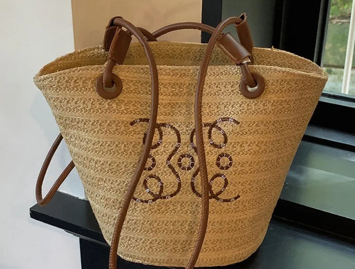 Borsa a tracolla retrò alla moda Borsa da donna Designer di marca di lusso Tote Borsa a tracolla in paglia da donna Borse da spiaggia eleganti da donna