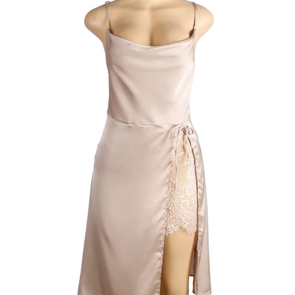 Comeondear Camicia da notte Donna sexy Curva Abito sottoveste in raso Set da notte senza schienale Pizzo Plus Size Lingerie XXXL Camicie da notte più sexy