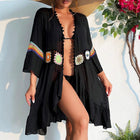 Costume da bagno estivo bohémien lavorato a maglia con fiori Kimono Cardigan con volant sull'orlo Copricostume con scollo a V Costume da bagno copricostume floreale all'uncinetto platinumshop