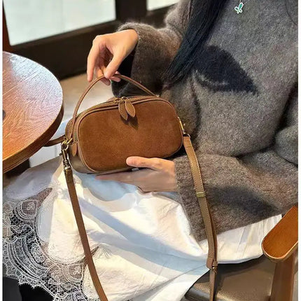 Women's Genuine Suede Cowhide Leather Shoulder Bag Soft Cow Versatile Ladies Crossbody Bag Trendy Luxury Female Designer PlatiNum