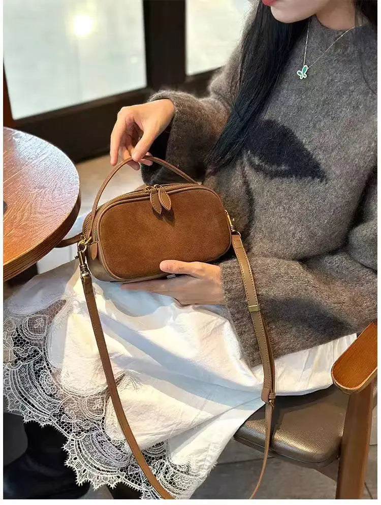 Women's Genuine Suede Cowhide Leather Shoulder Bag Soft Cow Versatile Ladies Crossbody Bag Trendy Luxury Female Designer PlatiNum