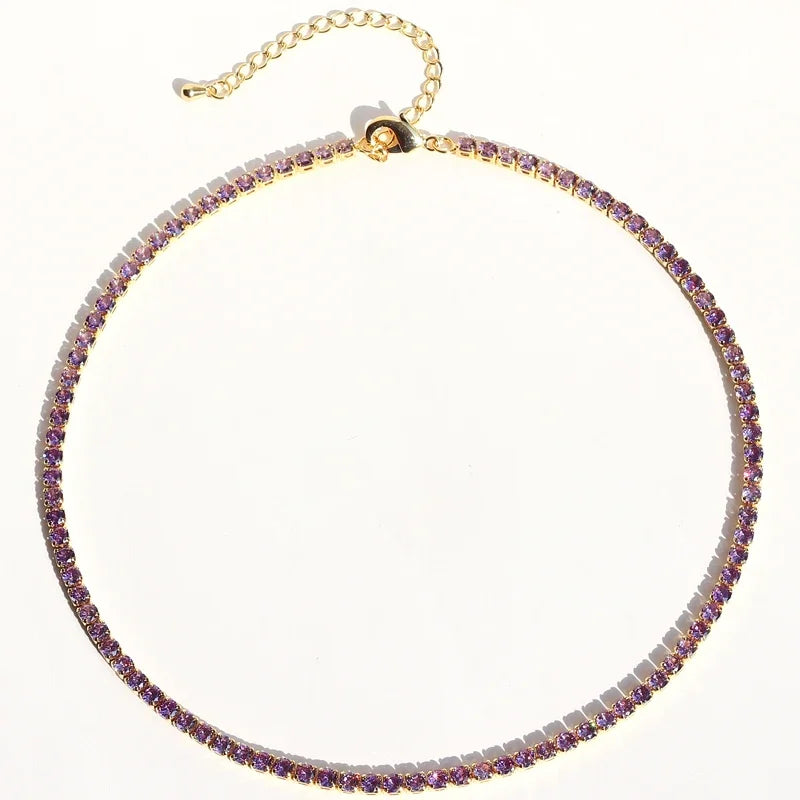 Lusso AAA + 3mm CZ 1 fila lucida catena da tennis collana HipHop ghiacciato Bling zircone cubico girocollo gioielli placcati in oro per le donne