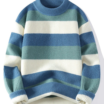 Men's Fashion stripe pattern Sweaters Autumn/Winter Loose Knittwear Men sweater youth Thick Warm patchwork pullovers Top