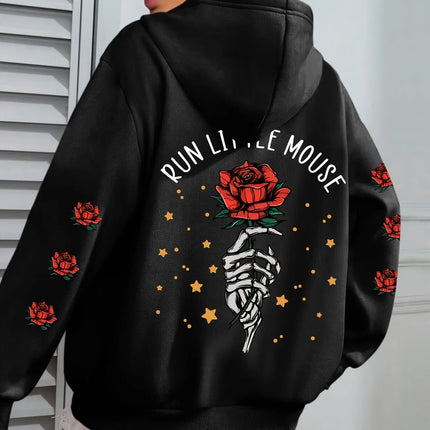 Vintage Rose Print Hoodies 90s Autumn Winter Y2k Chic Casual Hoodies Harajuku Sweatshirts Tops Hoodie Sweatshirt