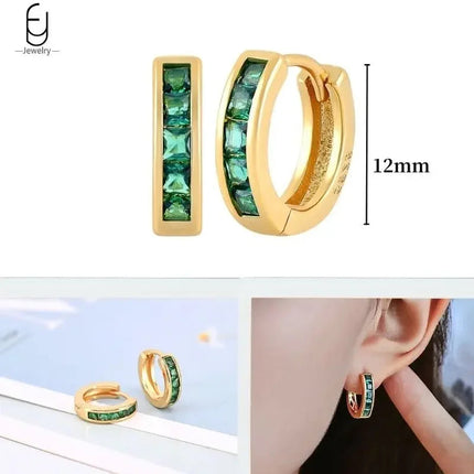925 Sterling Silver Needle Green Zircon Gold Earrings Heart Hoop Earrings for Women Delicate Stud Earrings Luxury Jewelry Gifts PlatiNum