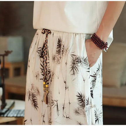2024 pantaloni Casual da uomo con motivo a foglia di bambù in stile cinese tendenza moda pantaloni a gamba larga High Street pantaloni larghi oversize Hombre