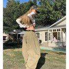 HOUZHOU Y2K Vintage Wash Donna Cargo Jeans Harajuku Scimitar Gamba larga Pantaloni in denim retrò americani Pantaloni larghi Gyaru Streetwear