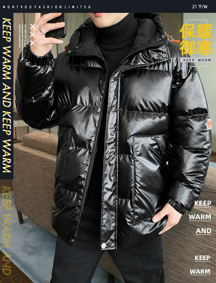 Autumn Winter Men's Cotton-padded Clothes Casual Winter Jacket Men's Thickened Thermal Glossy Jackets Large-size Men's Parkas