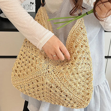 Women's Woven Straw Tote Bag Large Capacity, Summer Beach Vacation Bag, Fashionable Shoulder Bag for Commuting