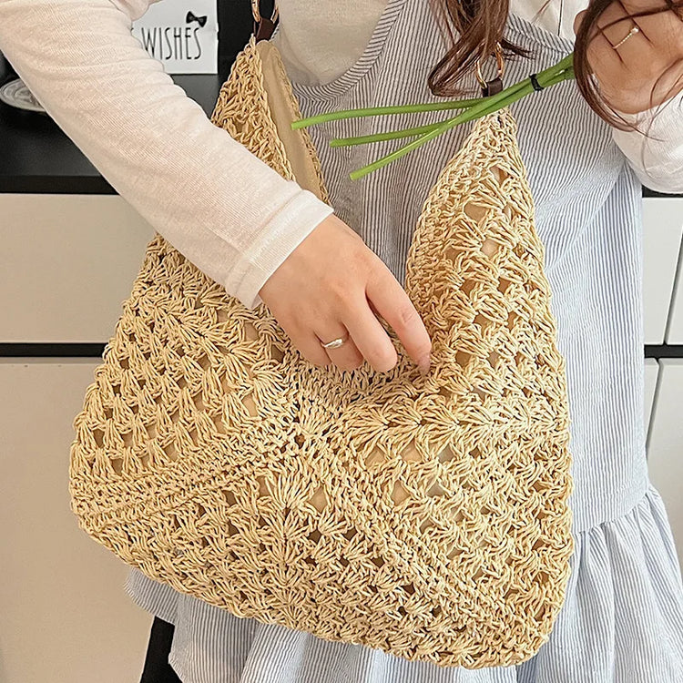 Borsa Tote da Donna in Paglia Intrecciata Grande Capacità, Borsa Estiva da Spiaggia per Vacanze, Borsa a Spalla alla Moda per il Pendolarismo