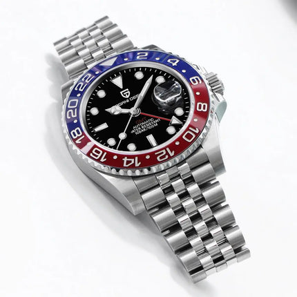 PAGANI DESIGN Pepsi GMT Orologio automatico da uomo 100M impermeabile quadrante nero luminoso cinturino Jubilee in acciaio inossidabile orologi da polso meccanici sportivi di lusso per uomo PD-1662 Relojes Hombres+Confezione