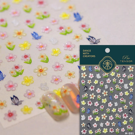 5D Kawaii Lily Nail Art Stickers 1pcs Japanese Pink White Flower With Diamond Self Adhesive Nail Decorations Slider Decals DIY
