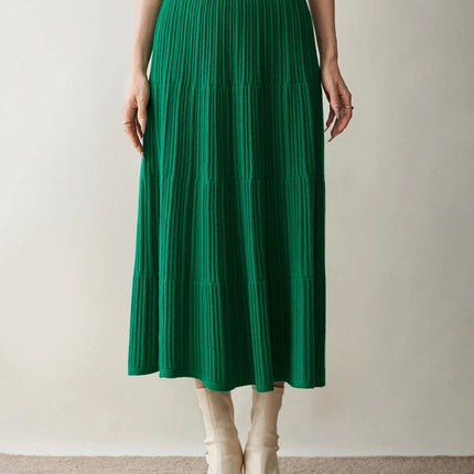 Autumn Winter Women Tiered Skirt Cashmere A-line Pleated Skirt Elastic Waist 100% Cashmere Knitted High Quality Soft Solid Dress PlatiNum