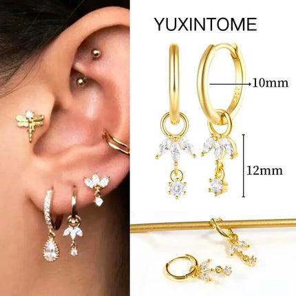 White Color Zircon Hoop Earrings 925 Sterling Silver Needle Cross/Star/Flower/Water Drop Pendant Gold Earrings Luxury Jewelry PlatiNum