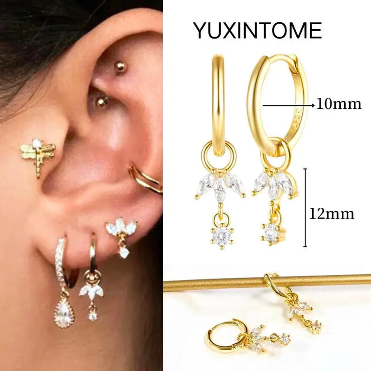 White Color Zircon Hoop Earrings 925 Sterling Silver Needle Cross/Star/Flower/Water Drop Pendant Gold Earrings Luxury Jewelry PlatiNum