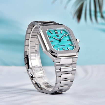 PAGANI DESIGN 37MM Orologio al Quarzo di Alta Gamma, Quadrato, Semplice ed Elegante, con Cristallo Zaffiro, Cassa in Acciaio Inossidabile, Regalo per Uomo