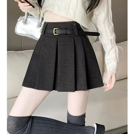 Autumn and Winter 2025 New High-waisted A-line Skirt College Style Sweet Versatile Woolen Pleated Skirt PlatiNum