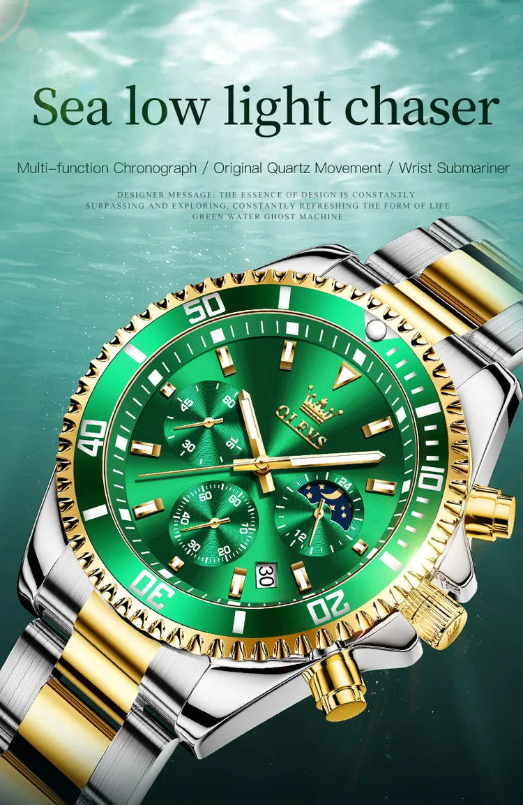 OLEVS Orologi da uomo Orologio di lusso delle migliori marche da uomo Cronografo originale impermeabile in acciaio inossidabile Fasi lunari Data Quadrante Rota platinumshop