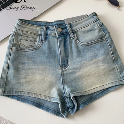 SINGREINY Women's Gradient Denim Shorts, High Quality, Aesthetic, Casual, Comfortable, American Retro Style, Basic, Beach