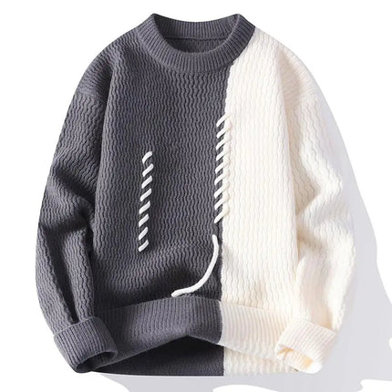 Men's Fashion stripe pattern Sweaters Autumn/Winter Loose Knittwear Men sweater youth Thick Warm patchwork pullovers Top