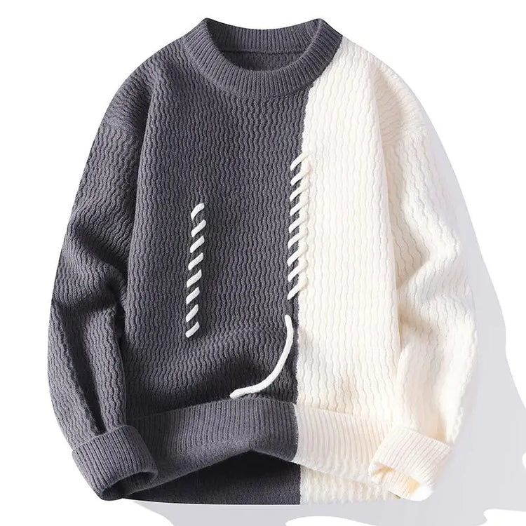 Men's Fashion stripe pattern Sweaters Autumn/Winter Loose Knittwear Men sweater youth Thick Warm patchwork pullovers Top
