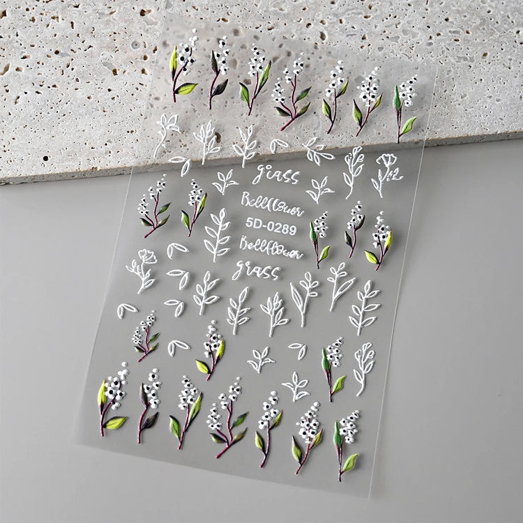 1Pc 3D Lavendar Flowers Stickers for Nails Spring Sakura Floral Leaves Self-Adhesive Sliders Decals Art Manicure for Decoration