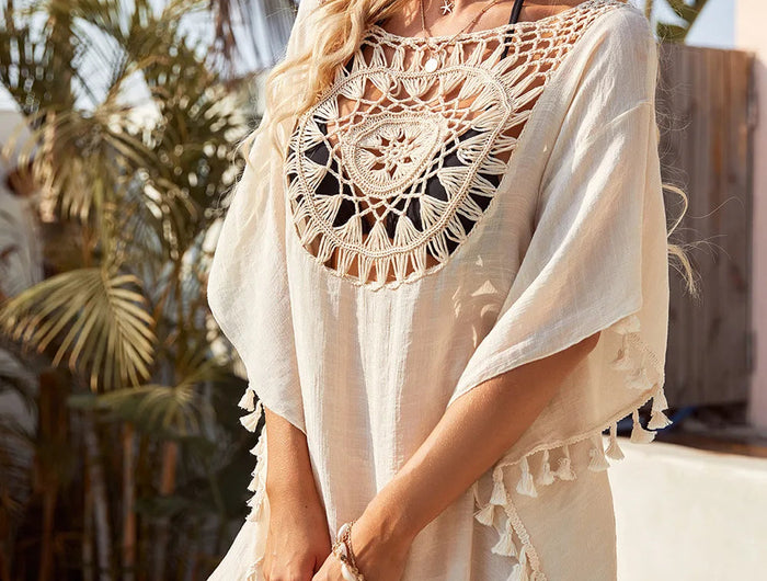 Grembiule da spiaggia allentato da donna con spalle scoperte, casual, per le vacanze, stile sexy, con nappa ritagliata, grembiule da spiaggia estivo da donna platinumshop