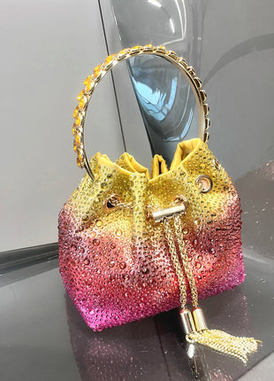 Handle Rhinestones Evening clutch Bag Purses and handbag luxury Designer shoulder bag Shiny Crystal Clutch purse bucket bag PlatiNum