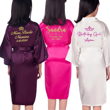 Personalizza Nome Data Ragazza di fiori Kimono Vestaglie Accappatoi da sposa Pigiama Abito per bambini + cintura Camicia da notte Brial Party Kid Robe platinumshop